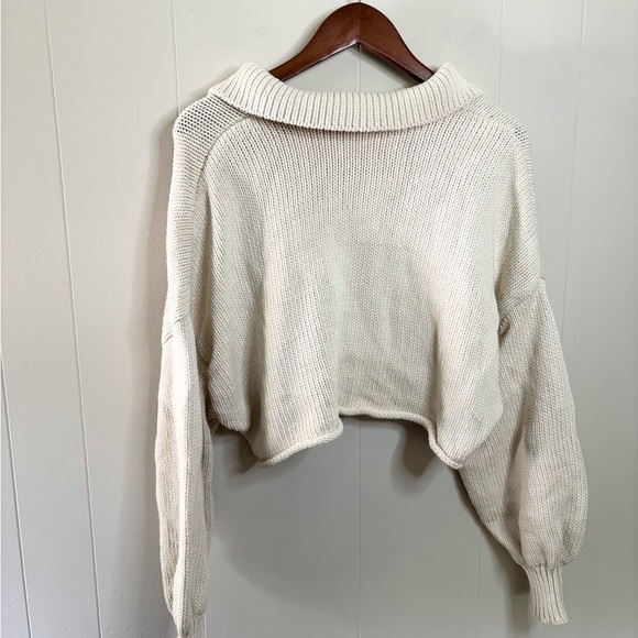 Zara light tan chunky knit cropped long sleeve polo sweater size SM - Picture 9 of 9